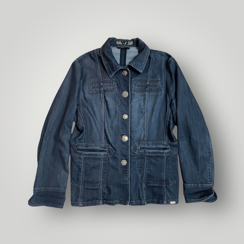 FDJ French Dressing Denim Jacket Women Medium‎ Blue Button Front Minimalist Chic